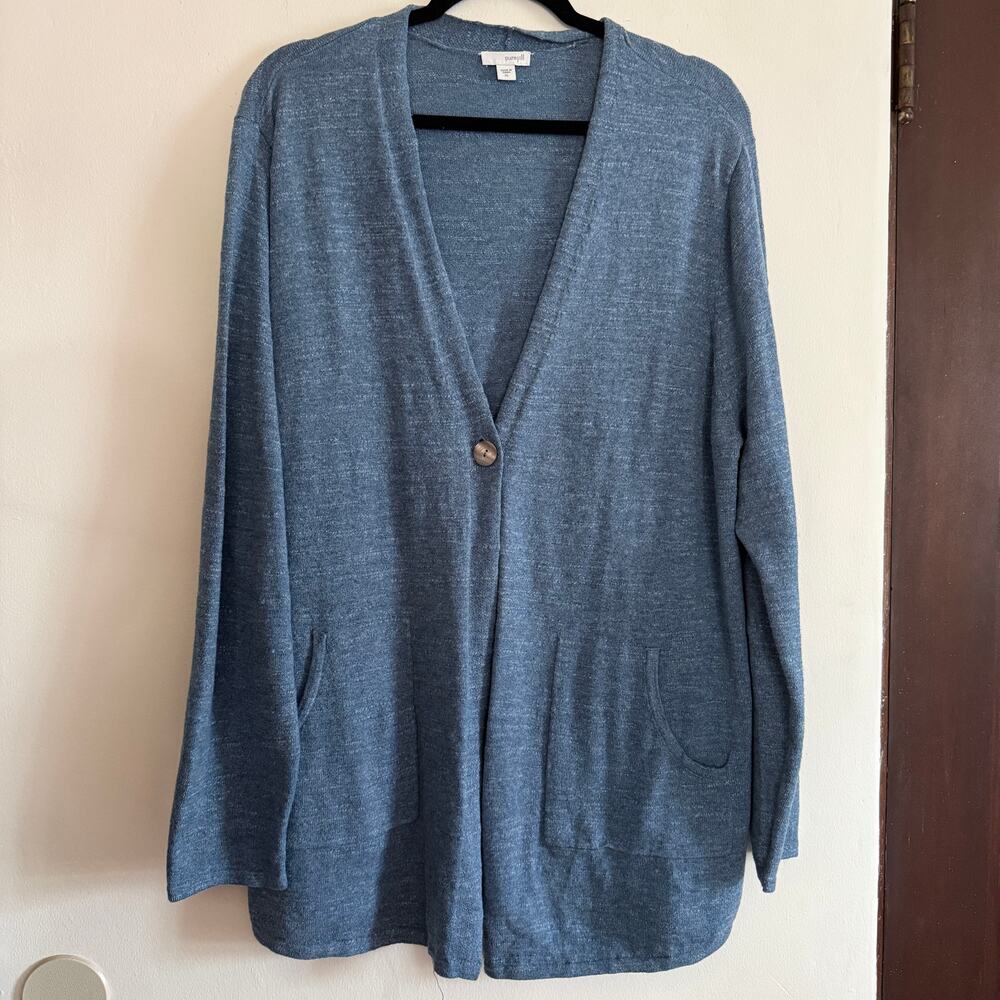 J.JILL | PureJill Cadet Blue Cotton Single Button Long line Cardigan Extra Large